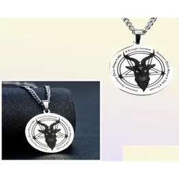 Pendant Necklaces Weatern Stainless Steel Lucifer Satan Necklace 666 Demon Round Pentagram Solomon Skl Goat Head Unisex Jewelry Drop Dh7Es