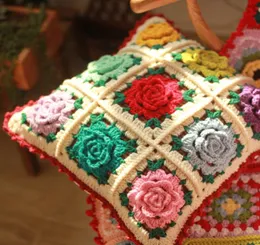 Almofada de crochê artesanal princess039s jardim designs cadeira almofada descrição travesseiro cootton flor quadrado 4040cm com fillin9550963