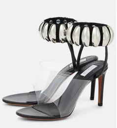 디자이너 Cabaret Sandals LN 특허 송아지 가죽 검은 섹시한 전기 플랜트 고관절 엉덩이 모양 불규칙한 힐 버클 스테이지 퍼포먼스 파티 파티 디자이너 이브닝 신발