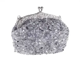 Borsa a mano da sposa fatta a mano con paillettes pesanti con perline Borsa da sposa con pochette da sera per cocktail party da cocktail Argento Nero Rosso Oro Verde C1914472