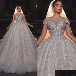 Abiti da sposa con abito da ballo Stunningbride 2024 Abiti da sposa eleganti Applicazioni con paillettes Abiti da sposa in pizzo Maniche ad aletta su misura Swe Otbxh