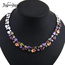 Luxury Mona Lisa Multicolor Cubic Zirconia Stone Necklace Pendant for Women Statement Necklace Jewelry Christmas Gifts AN0289274726