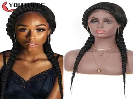 Youthfee 24 Centimeter Swiss Lace Front Dutch Twins Smooth Wigs With Baby Hair For Black Women Button Box Smooth Synthetic Wig3514076