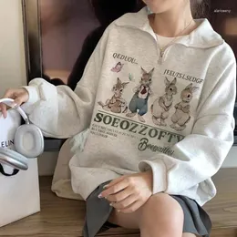 Women's Hoodies Hoodie For Woman Retro Gray Rabbit Y2k Sweater Women Spring And Autumn Loose Oversize Harajuku Wind Casual Hundred Take Tops