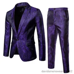 Garnitury męskie Blazery Wysokiej jakości Męskie klasyczne zestaw kombinezonu Jacquard 2 sztuki (Blazer+Pants) Luksusowy biznes mody Slim Social Ball Coat Rozmiar S-3xl