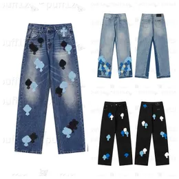 Herrenjeans Ch Jeans Herren-Designer-Jeans in alter Waschung, gerade Beinhose, Buchstaben-Kreuz-Druck, lässige lange schwarz-blaue Straßenjeans für Herren und Damen