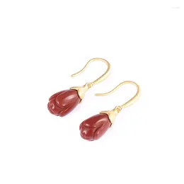 Dangle Earrings Sa Silvering S925 Sterling Silver Gold Color Magnolia Red Agate Fashion Women’s Aretes de Mujer Women Jewelry