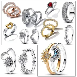 Cluster Ringe Einfache Silber Celestial Blue Sparkling Moon Ring 925 Sterling Finger für Frauen Hochzeit Schmuck Geschenk