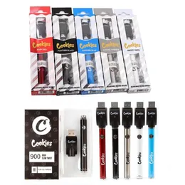 Cookies Slim Twist Batteria 900mAh Preriscaldamento VV Voltaggio inferiore regolabile per 510 carrelli Cartucce Penne concentrate di cera Vaporizzatore con caricatore USB