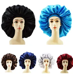 Women Sleeping Hat Nightcap Solid Color New Soft Silk Widebrimmed Elastic Headband Shower Cap Satin Long Hair Care Bonnet Hats To9583913