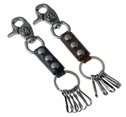 Steampunk Fashion Men Waist Hanging Keychain Metal Skull Holder Ring Genuine Leather Pendants Car Keys Chain Gothic Punk Jewelry122664313