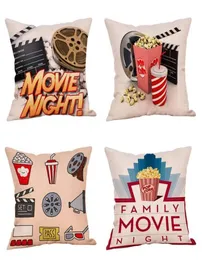 Movie Theater Cinema Personalized Cotton Linen Square Burlap Decorative Throw Pillow Case Cushion Cover 18 Inch 4 Pack Moive Night2292704