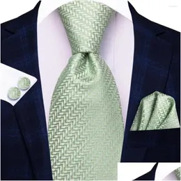 Bow Ties Gift Men Men Tie Striped Green Design Wedding for Handky Cufflink Set Hi-Tie Party Business Fashion Wholesale Drop Droper