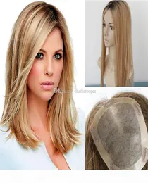 Balayage 2 6 27 Color Silk Top Human Hair Toppers for Women Clip in Top Hairpiece Toupee for Thinning Hair1040231