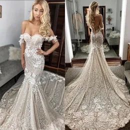 Fancy 3D-Floral Applicies Mermaid Wedding Dress Off Shoulder Bridal Gowns Lace Custom Made Bride Dresses Vestido de Novia