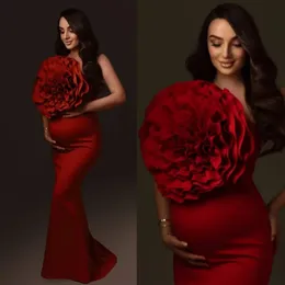 Röd ruffle Maternity Dress Photoshoot Photography Dress Baby Shower Dresses For Precklant Woman