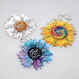 Keychains Acrylic 2D Daisy Floral Sunflower Keychain Car Rearview Mirror Hanging Decoration Christmas Tree Ornaments Bag Box Key Ring Gift