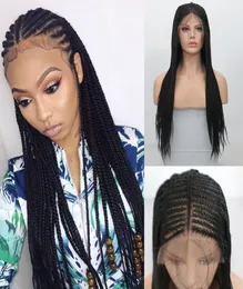 Braids Lace Front Wigs For Black Women Glueless Heat Resistant Long Black Synthetic Micro Braid African American Braided Wig2488800