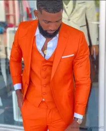 Men's Suits Blazers Bright Orange Men Suits Peak Lapel Costume Homme Tuxedo Prom Wedding Groom Blazer Terno Masculino Slim Fit 3 Pcs