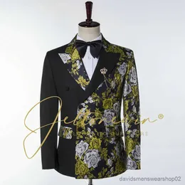 Ternos masculinos blazers ternos duplos para homens preto floral moda smoking formal 2 peças conjunto fino ajuste padrinhos jantar ternos de casamento festa do noivo