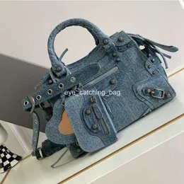 Echte Top-Qualität Taschen Damen Neo City Handtasche Denim Motorrad Schulter Luxus Designer Cowboy Umhängetasche Kupplung Geldbörse Geldbörse Pochette Vintage Stein