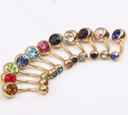 Navel belly ring B12 50pcslot Mixed 10 Color 14g stainless steel gold Belly banana RingNavel Button Ring Body Piercing Jewelry1795027
