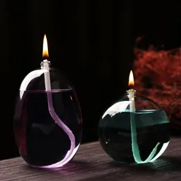 Refillable Liquid Bliss Petite Round Glass Oil Candle Robust Borosillicate Glassglass Lantern Wedding Candels For Tables 240125