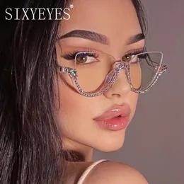 Diamond Cat Eye Sungasse 2023 Semirimless Sun Glasses Luxury Brand Designer Crystal Frame Eyewear 240118