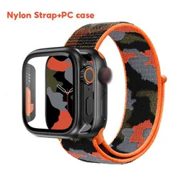 Nylon Loop Band+PC CASE for apple watch ultra 49mm 40mm 45mm 41mm 38mm 42mm bracelet correa Camouflage iWatch series 3 5 6 se 7 8 45mm