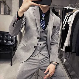 Abiti da uomo Blazer S-7XL (Blazer + Gilet + Pantaloni) Abito formale da uomo in tinta unita scozzese a righe 3 pezzi Set Abito da sposo per matrimonio da spettacolo sociale