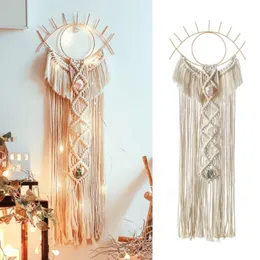 Decorative Objects & Figurines Moroccan Macrame Wall Hanging Tapestry Evil Eye Dream Catcher With Crystal Stone282V