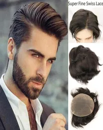 Swiss Lace Mens Toupee Posticci Linea sottile naturale Parrucche per capelli umani Sostituzioni morbide complete Sistemi di nodi candeggiati Toupee 10X83752682066434