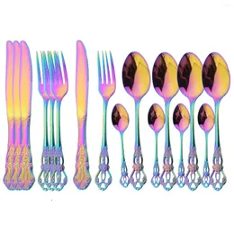 Set di stoviglie JANKNG 16 pezzi Set di posate vintage coltello forchetta cucchiaio colorato stoviglie in acciaio inossidabile posate cucina occidentale