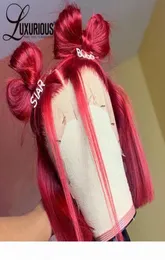 Parrucche per capelli umani colorati Bob corti Parrucca anteriore in pizzo rosso dritto a densità 200 Parrucca brasiliana con chiusura bordeaux Parrucche in pizzo trasparente8425750
