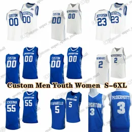 S-6XL Creighton Bluejays Kolej Basketbol 55 Baylor Scheierman Forma 23 Trey Alexander 11 Ryan Kalkbrenner 5 Farabello 33 Fredrick King 41 Isaac Traudt Dotzler