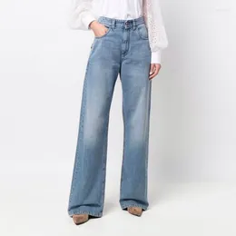 Jeans da donna Pantaloni in denim lunghi fino al pavimento a gamba larga estivi sottili e comodi dimagranti da donna azzurri a vita alta