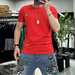 Männer T-shirt Mercerisierte Baumwolle Kurzarm Schlanke Männliche T-shirts Atmungsaktive Jahr Der Loong Einfache Kleidung Mann Rote Tops