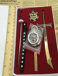 CWFDY 6PCSSET One Piece Keychain Trafalgar Law Ring Holder Dracule Mihawk Black Sword Toy Key Chain Men Chaveiro Cosplay 2104091137549