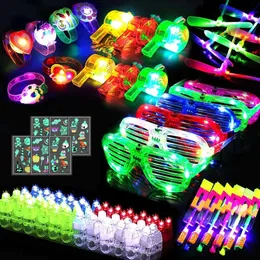 84Pcs Glow In The Dark Party Supplies Finger Lights LED Bracelets Flashing Glasses Whistles Necklace Luminous Sticker Slingshot Ultraviolet Ray