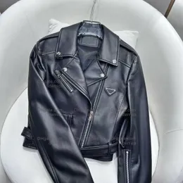 Womens Biker Leather Jackets Coats Cowhide Slim Fit Short Motorcycle Coats Triangle Brand Femal Tops