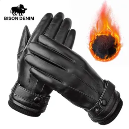 BISON DENIM Genuine Sheepskin Leather Men Gloves Autumn Winter Windproof Warm Touch Screen Full Finger Gloves High Quality S019240125