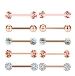 10pcsset Gold Rose Tongue Rings Stainless Steel Acrylic Earrings Barbells Body Tragus Piercing Jewelry Nipple Ring7637597