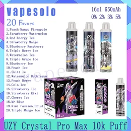 Autêntico UZY Crystal Pro Max 10000 Puff Descartável E Cigarro Vape Pen Puffs 16 ml Pré-preenchido Líquido 650 mAh Bateria 20 Sabores Vaporizador