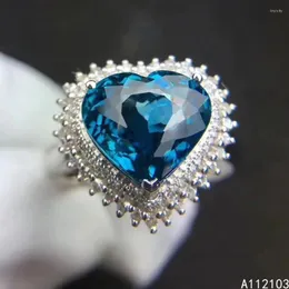 Anéis de cluster Kjjeaxcmy jóias finas 925 prata esterlina incrustada natural londres azul topázio menina elegante simples coração gem anel suporte verificação