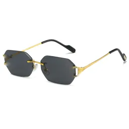 Óculos de sol de grife masculino e feminino com lentes de corte hexagonal sem moldura óculos leves para atividades ao ar livre