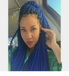 Fashion African Synthetic Braiding Hair Wigs Blue Braided Wigs with Baby Hair Heat Resistant Synthetic Lace Front Wigs for Black W5460684
