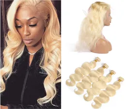 Russian Blonde Bundles with 360 Frontal 613 Bleach Blonde Body Wave Human Hair 360 Full Lace Closure 225x4x2quot with Weaves 48945648