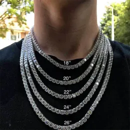 Gold Silver Luxury CZ Zircon Iced Out Diamond Men Necklaces Cluster Tennis Chain Necklace for Womens Hip Hop Jewelry 3mm 4mm 5mm 6mm