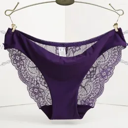 Calcinha feminina sólida lingerie erótica renda para mulher plus size sem costura algodão calcinha oco para fora briefs macio fino roupa interior bragas