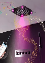 럭셔리 블루투스 음악 샤워 세트 은폐 된 천장 LED 강우 폭포 마사지 샤워 헤드 온도 조절 전이 밸브 16 인치 1004119